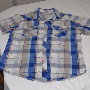 POP ICON CLOTHING Blue and Cream Plaid Shirt.Size XL